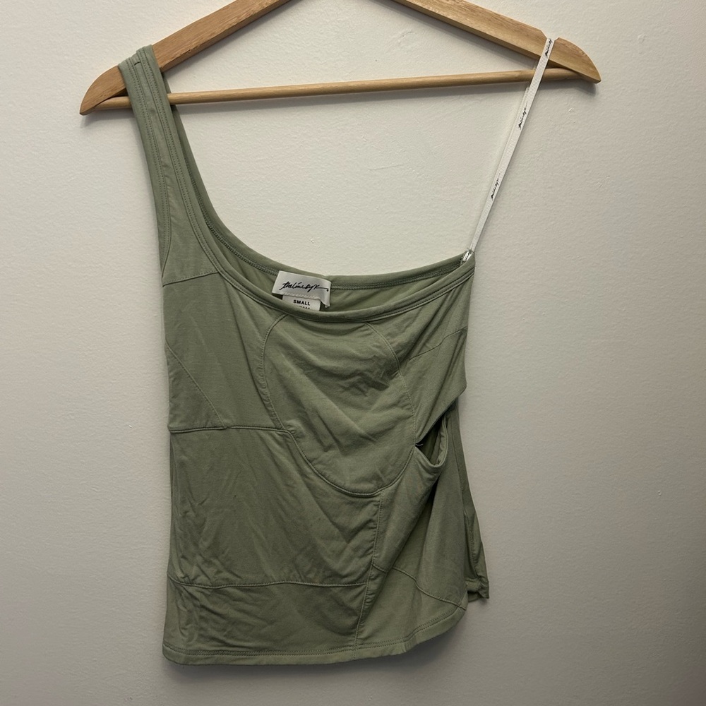 The Line by K Asymmetrical Green Ruched Tank Top